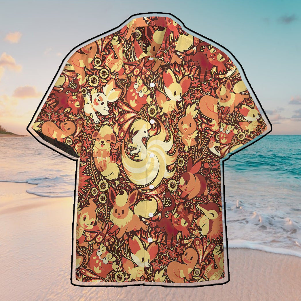 Anime Pkm Fire 2 Custom Hawaii Button Shirt / S