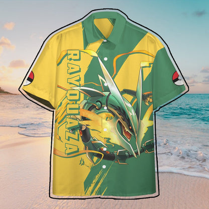 Anime Pkm Rayquaza Custom Hawaii Button Shirt / S