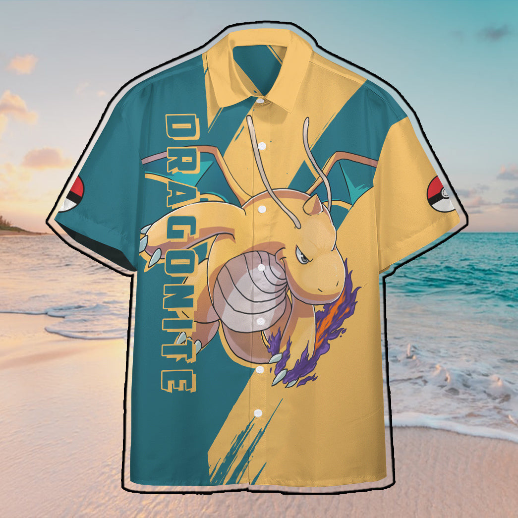 Anime Pkm Dragonite Custom Hawaii Button Shirt / S