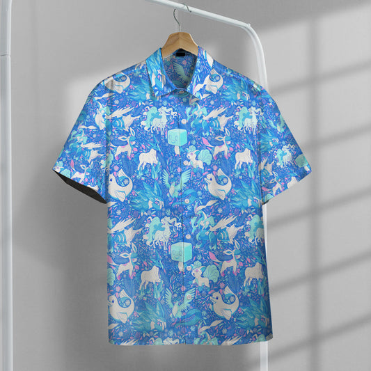 Anime Pkm Ice Seamless Pattern Custom Hawaii Button Shirt / S Bo0204225