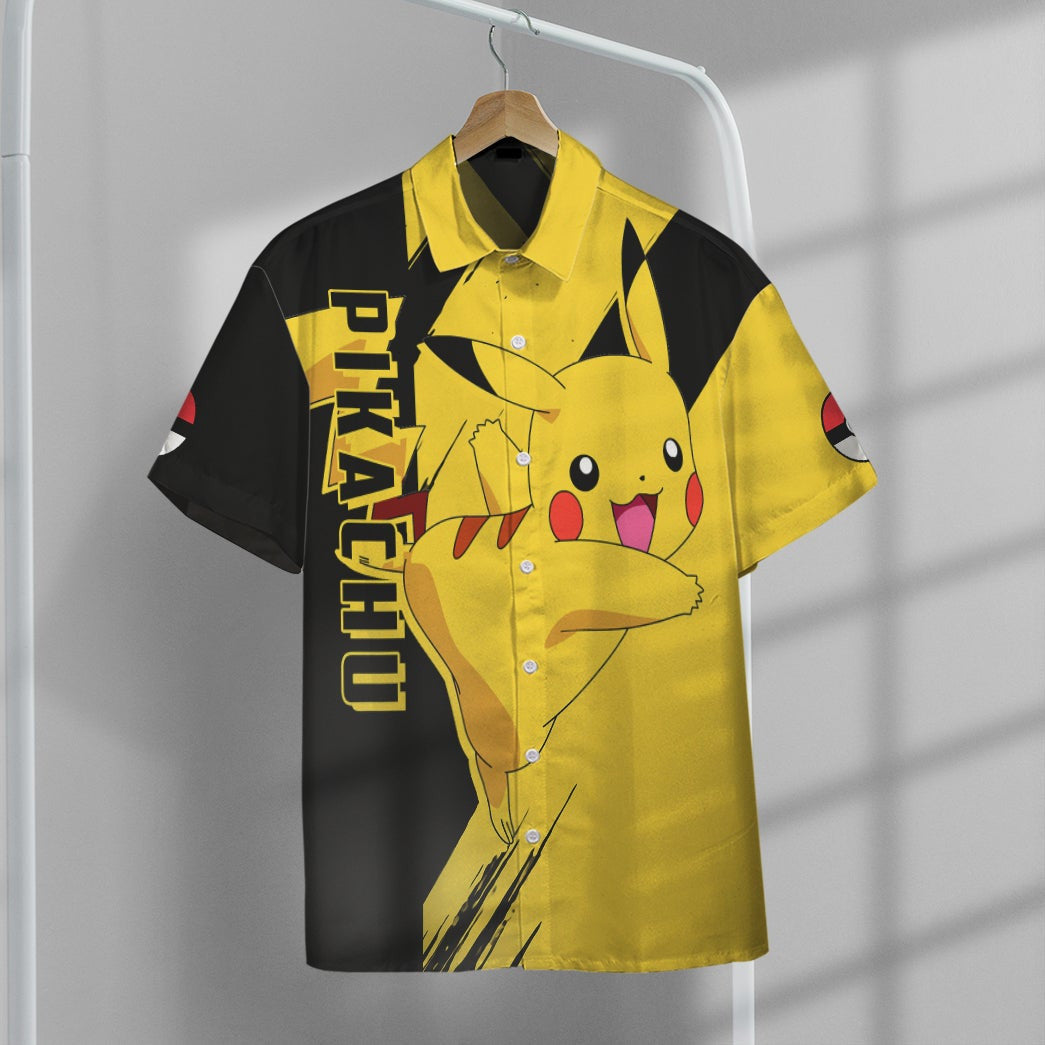 Anime Pkm Pikachu Custom Hawaii Button Shirt