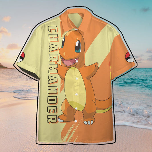 Anime Pkm Charmander Custom Hawaii Button Shirt / S