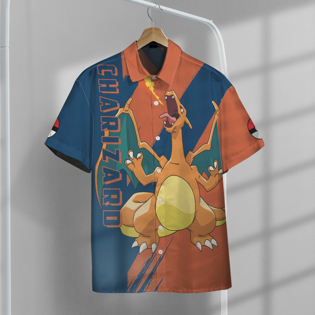 Anime Pkm Charizard Custom Hawaii Button Shirt