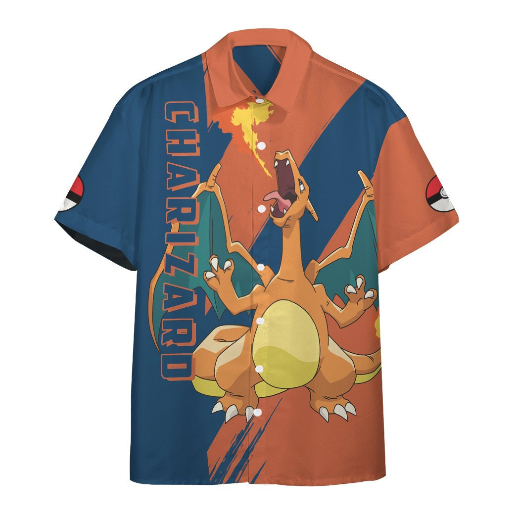 Anime Pkm Charizard Custom Hawaii Button Shirt