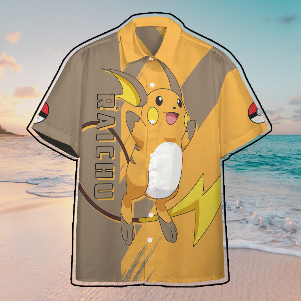 Anime Pkm Raichu Custom Hawaii Button Shirt / S