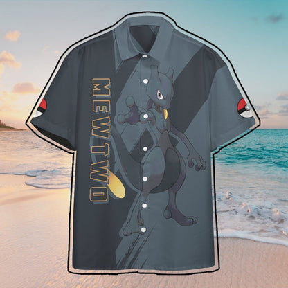 Anime Pkm Dark Mewtwo Custom Hawaii Button Shirt / S