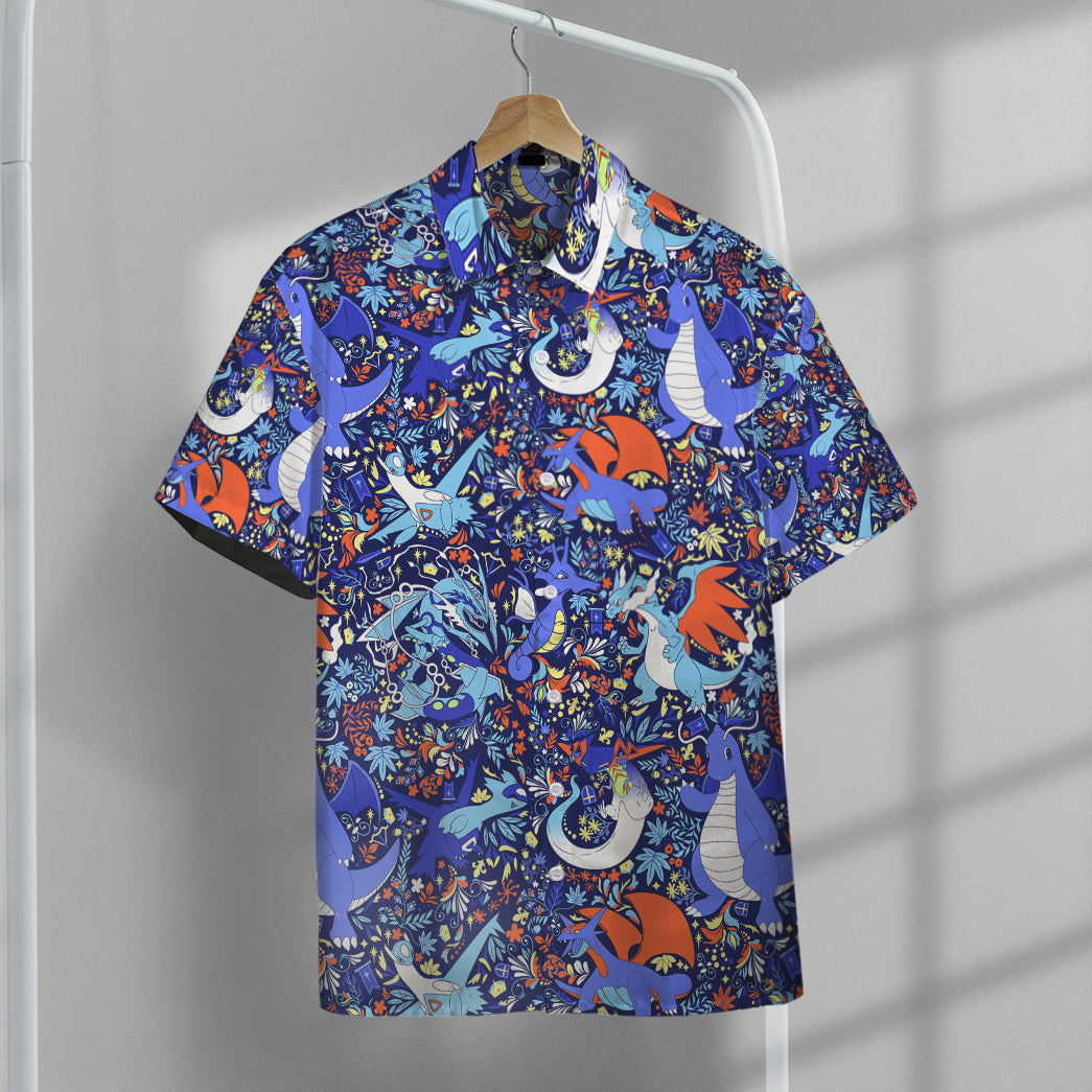 Anime Pkm Dragon Seamless Pattern Custom Hawaii Button Shirt / S Bo23032229