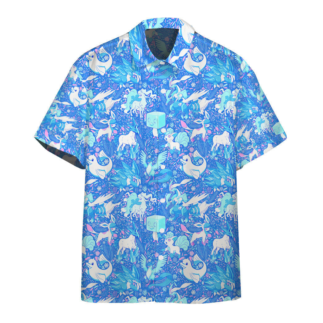 Anime Pkm Ice Seamless Pattern Custom Hawaii Button Shirt Bo0204225