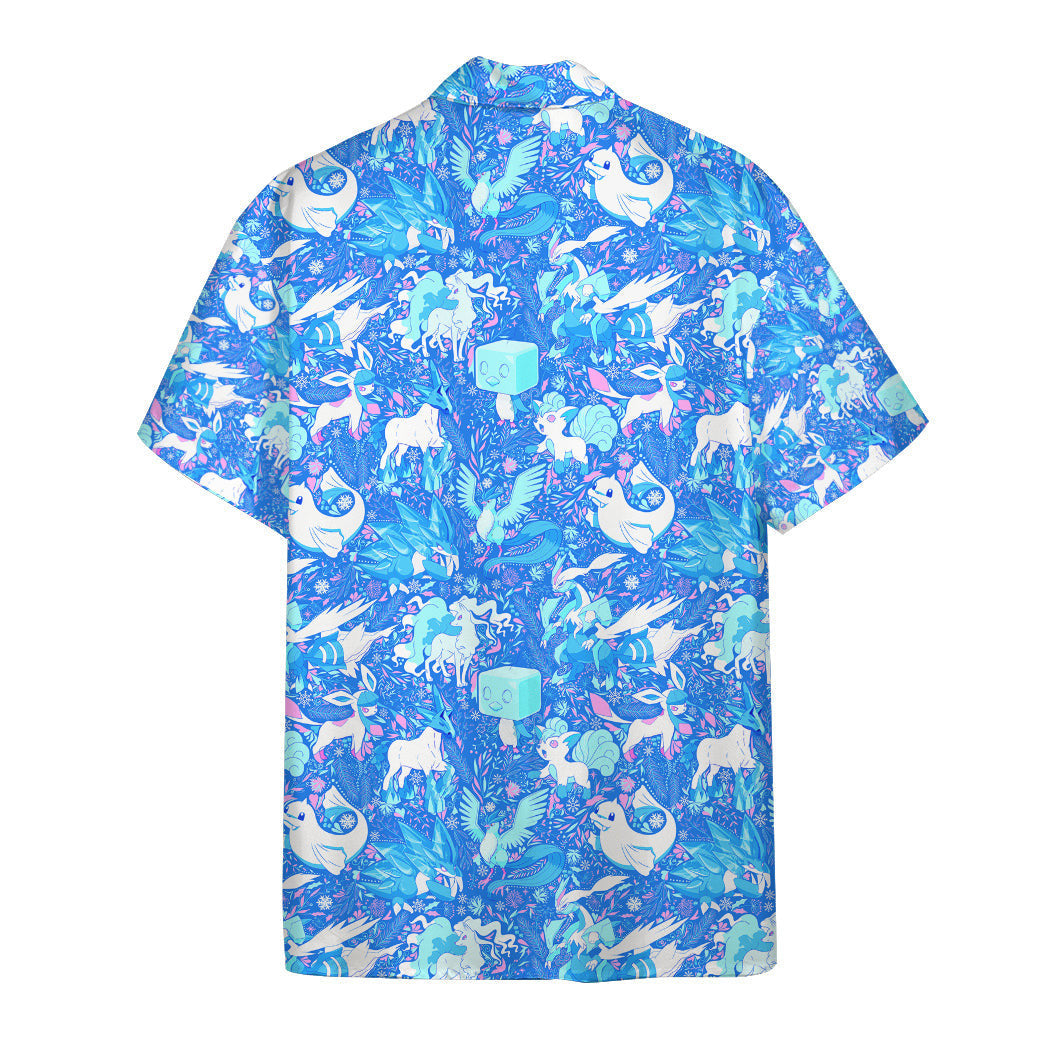 Anime Pkm Ice Seamless Pattern Custom Hawaii Button Shirt Bo0204225