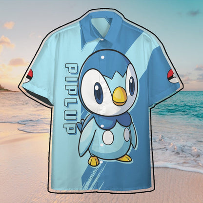 Anime Pkm Piplup Custom Hawaii Button Shirt / S