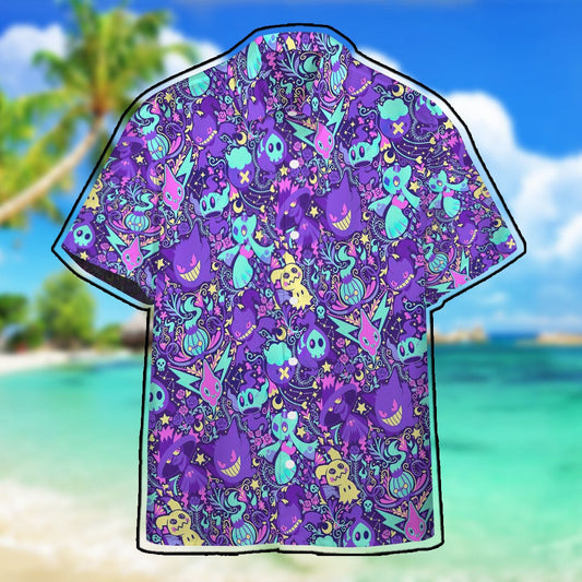 Anime Pkm Ghost Poke Custom Hawaii Button Shirt / S