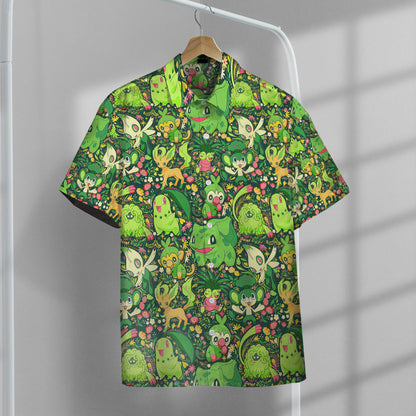 Anime Pkm Grass Seamless Pattern Custom Hawaii Button Shirt / S Bo1204223