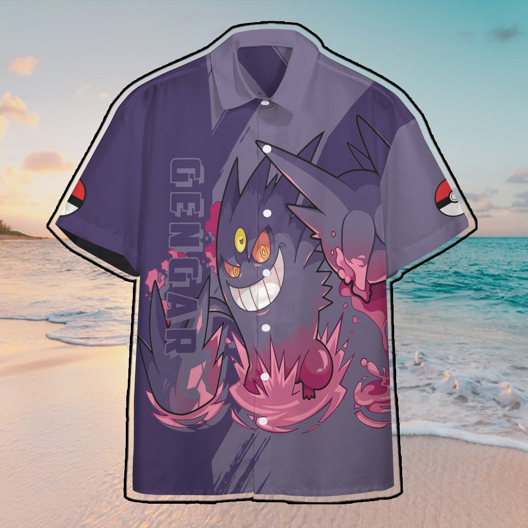 Anime Pkm Gengar Custom Hawaii Button Shirt / S