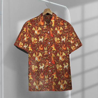 Anime Pkm Fire Seamless Pattern Custom Hawaii Button Shirt / S Bo2803224