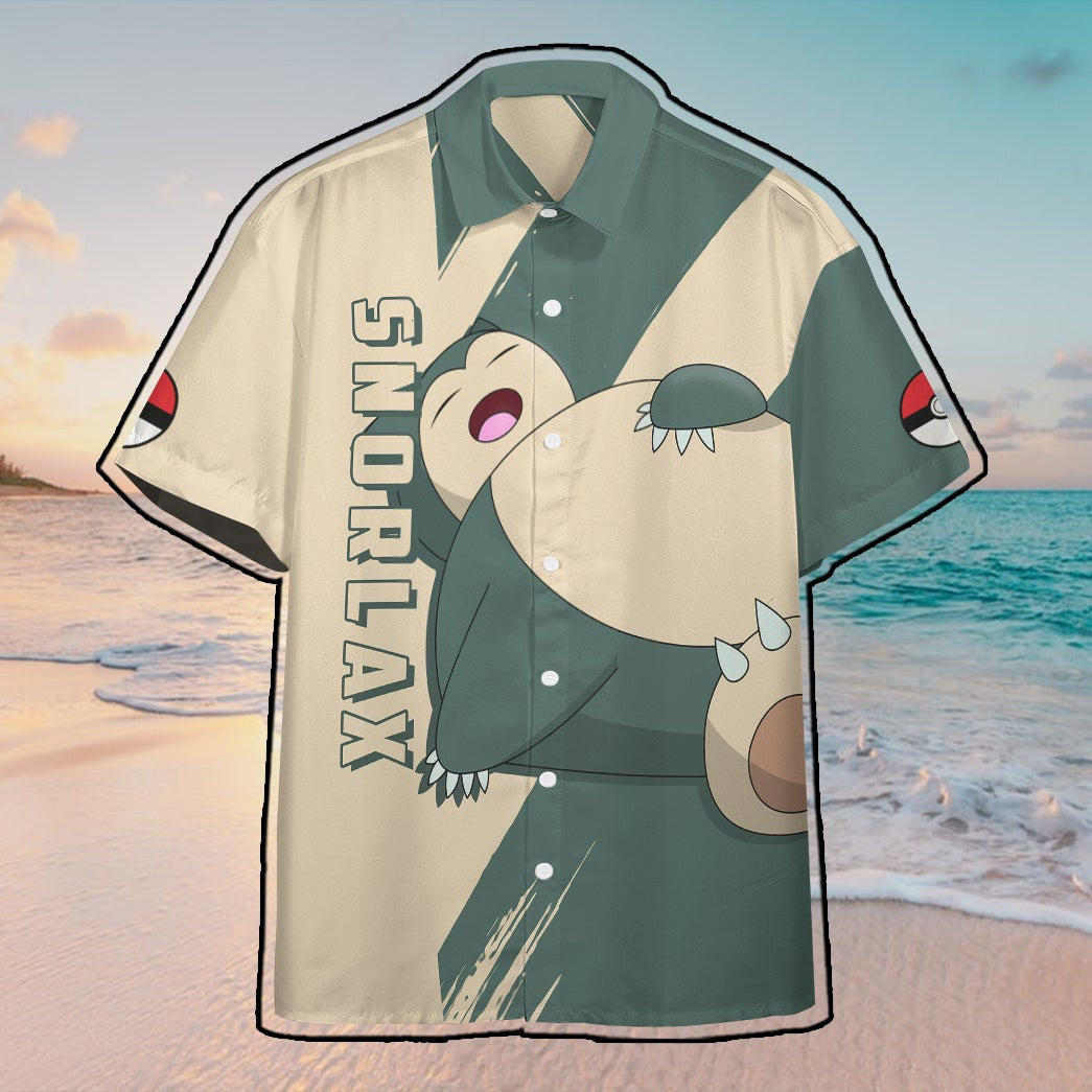 Anime Pkm Snorlax Custom Hawaii Button Shirt / S