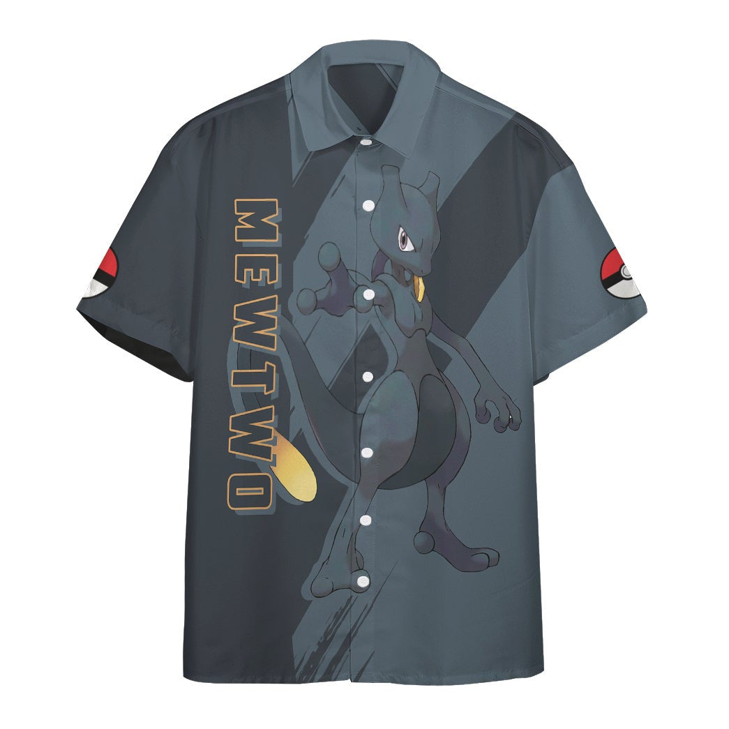 Anime Pkm Dark Mewtwo Custom Hawaii Button Shirt