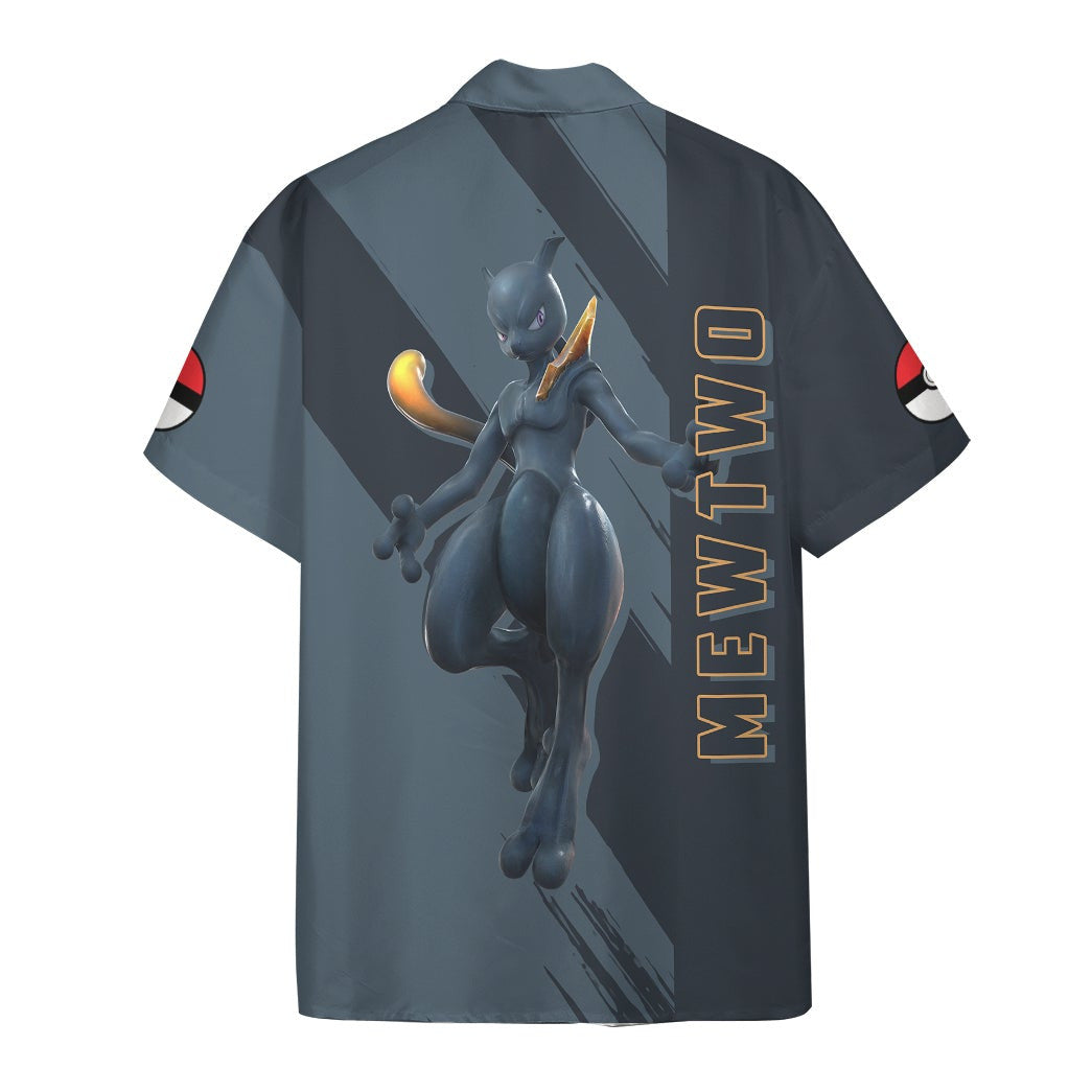 Anime Pkm Dark Mewtwo Custom Hawaii Button Shirt