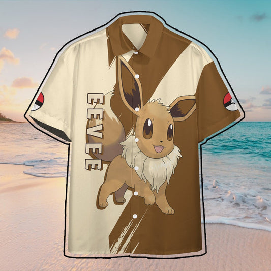 Anime Pkm Eevee Custom Hawaii Button Shirt / S