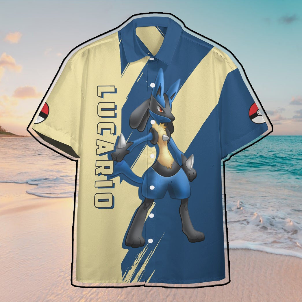 Anime Pkm Lucario Custom Hawaii Button Shirt / S