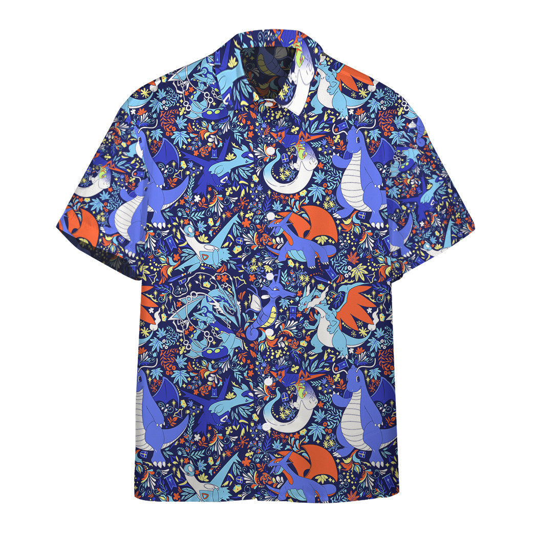 Anime Pkm Dragon Seamless Pattern Custom Hawaii Button Shirt Bo23032229