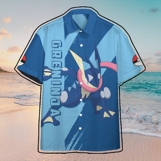 Anime Pkm Greninja Custom Hawaii Button Shirt / S