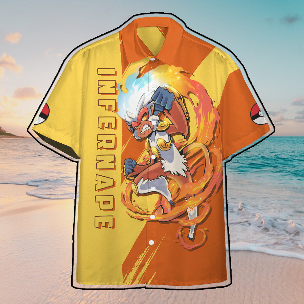 Anime Pkm Infernape Custom Hawaii Button Shirt / S