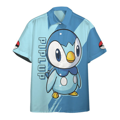 Anime Pkm Piplup Custom Hawaii Button Shirt