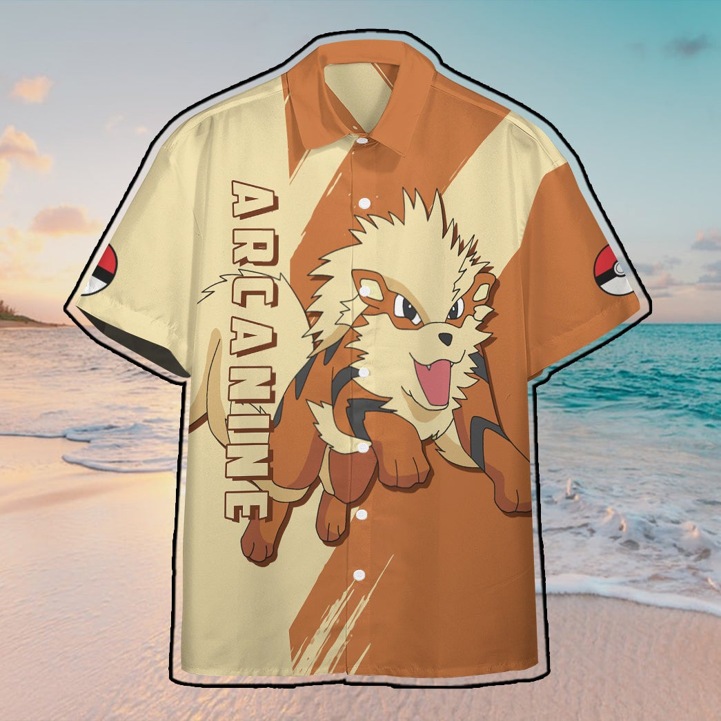 Anime Pkm Arcanine Custom Hawaii Button Shirt / S