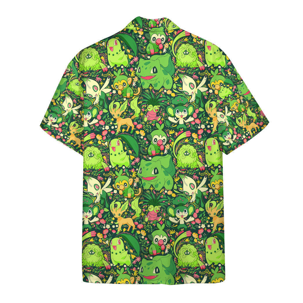 Anime Pkm Grass Seamless Pattern Custom Hawaii Button Shirt Bo1204223