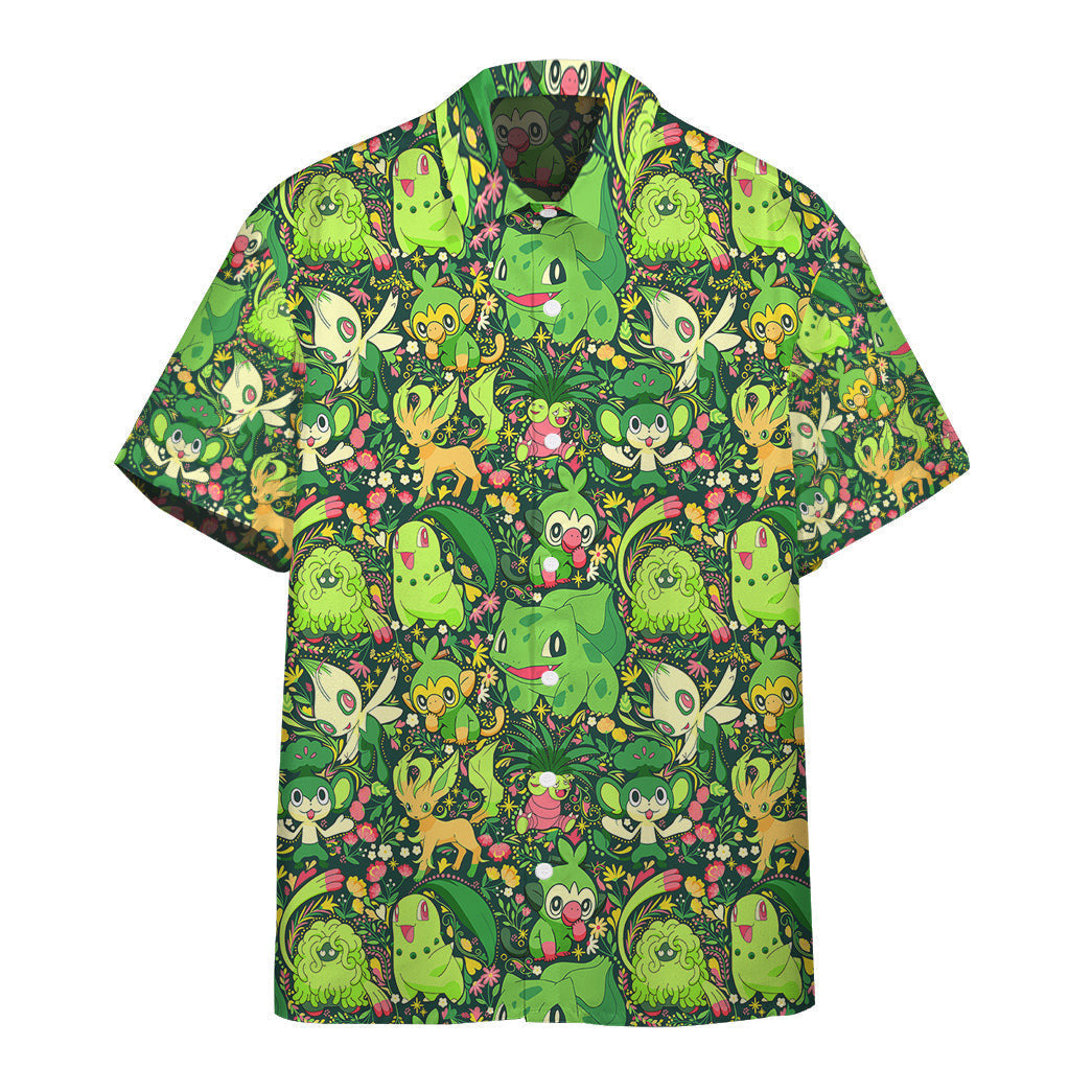 Anime Pkm Grass Seamless Pattern Custom Hawaii Button Shirt Bo1204223