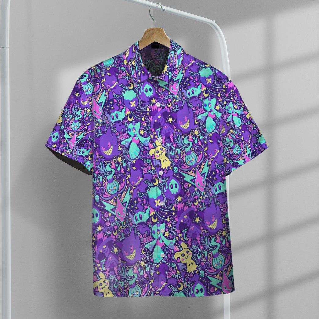 Anime Pkm Ghost Poke Custom Hawaii Button Shirt