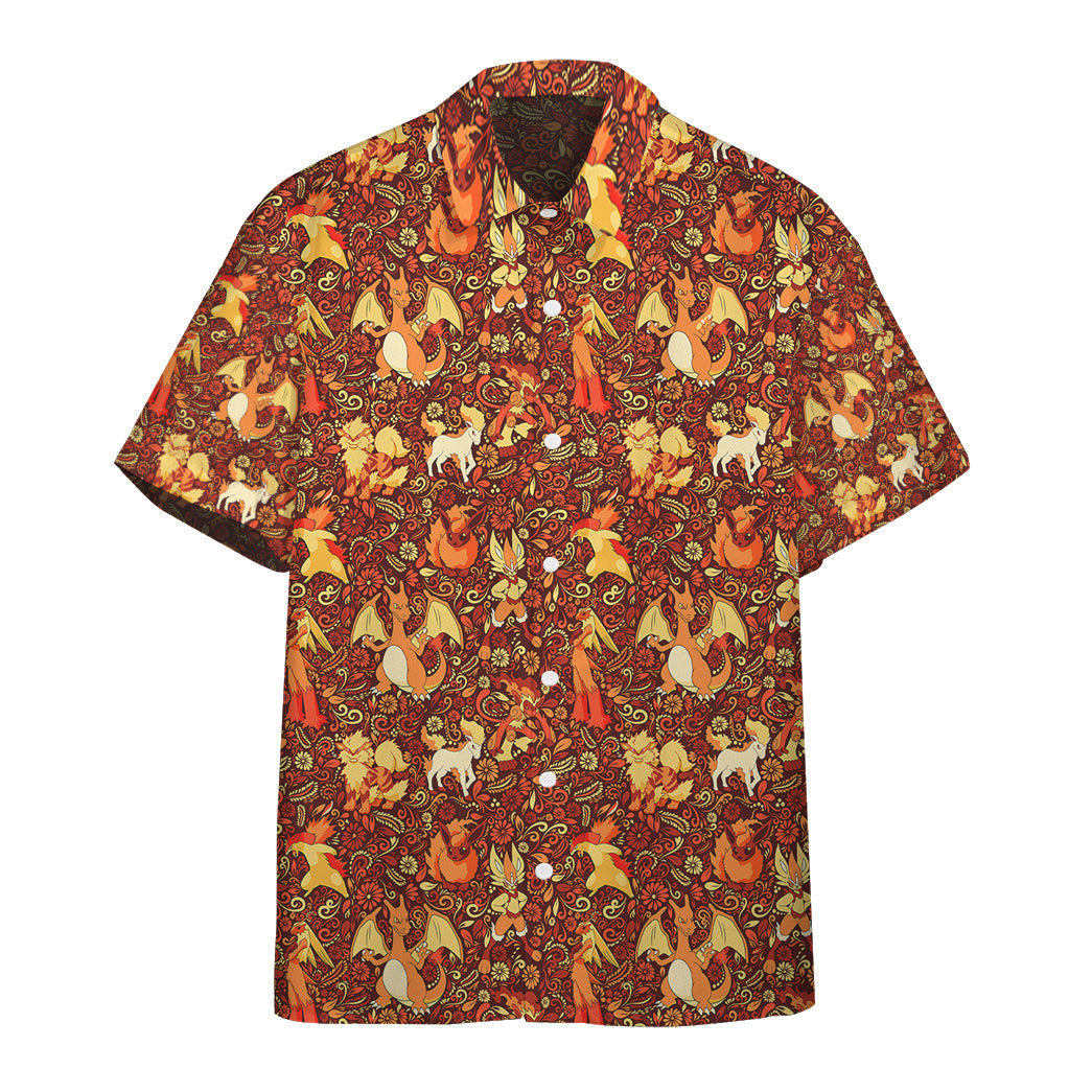 Anime Pkm Fire Seamless Pattern Custom Hawaii Button Shirt Bo2803224