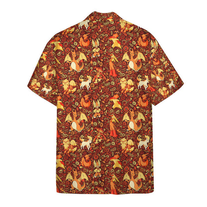 Anime Pkm Fire Seamless Pattern Custom Hawaii Button Shirt Bo2803224