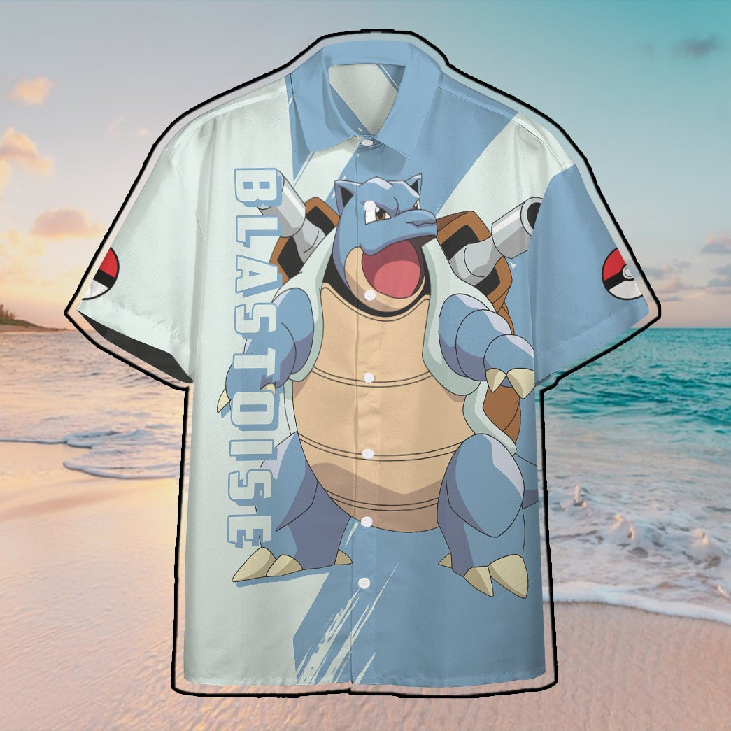 Anime Pkm Blastoise Custom Hawaii Button Shirt / S