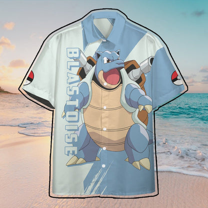 Anime Pkm Blastoise Custom Hawaii Button Shirt / S