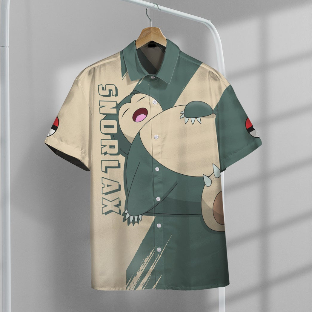 Anime Pkm Snorlax Custom Hawaii Button Shirt