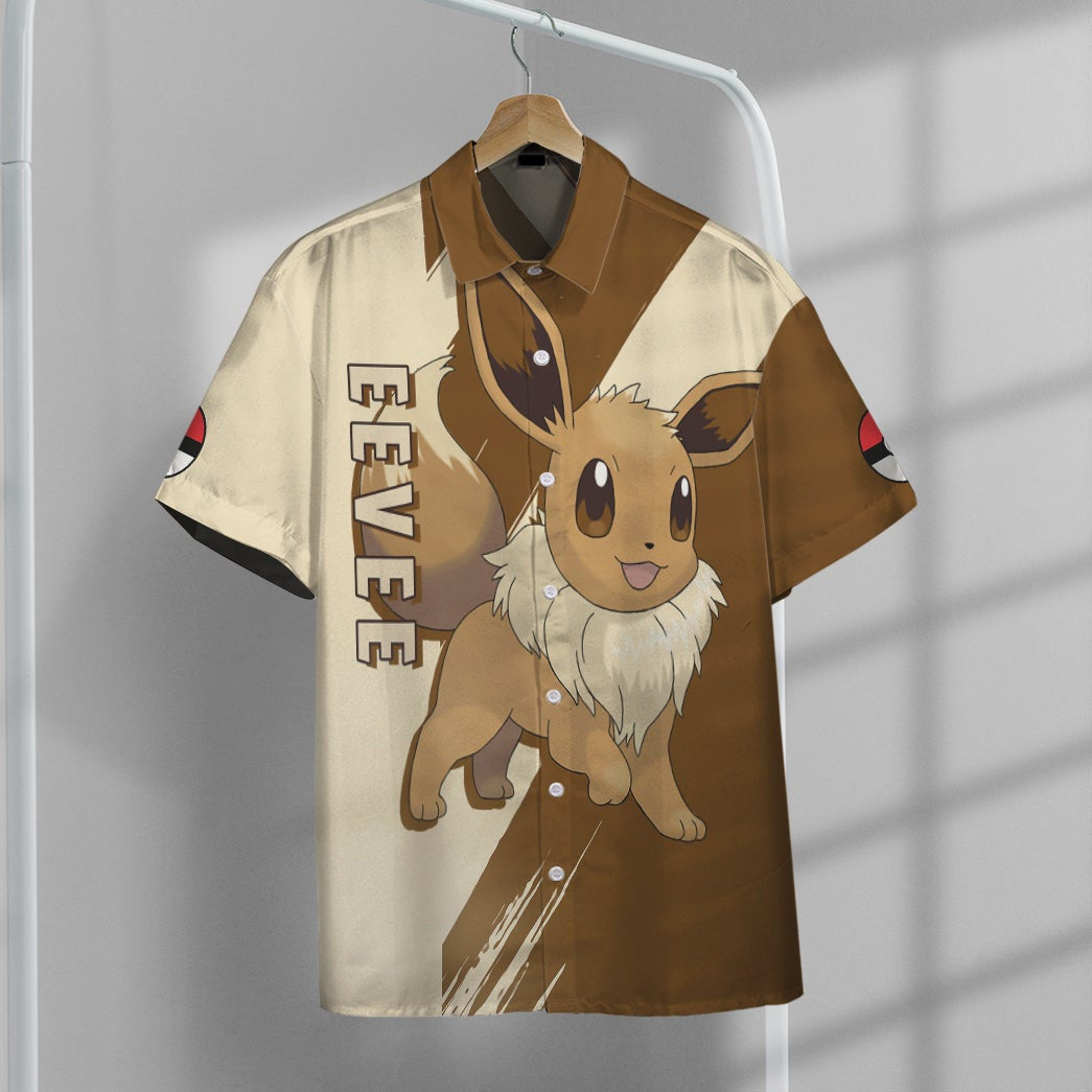 Anime Pkm Eevee Custom Hawaii Button Shirt