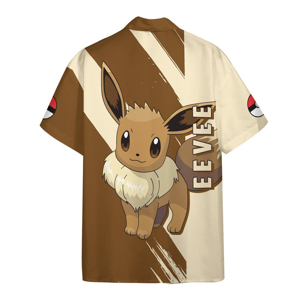 Anime Pkm Eevee Custom Hawaii Button Shirt