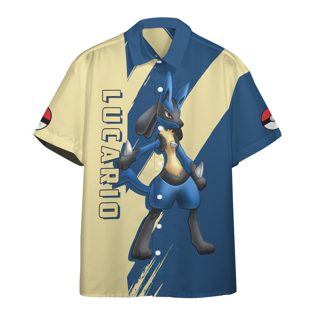 Anime Pkm Lucario Custom Hawaii Button Shirt