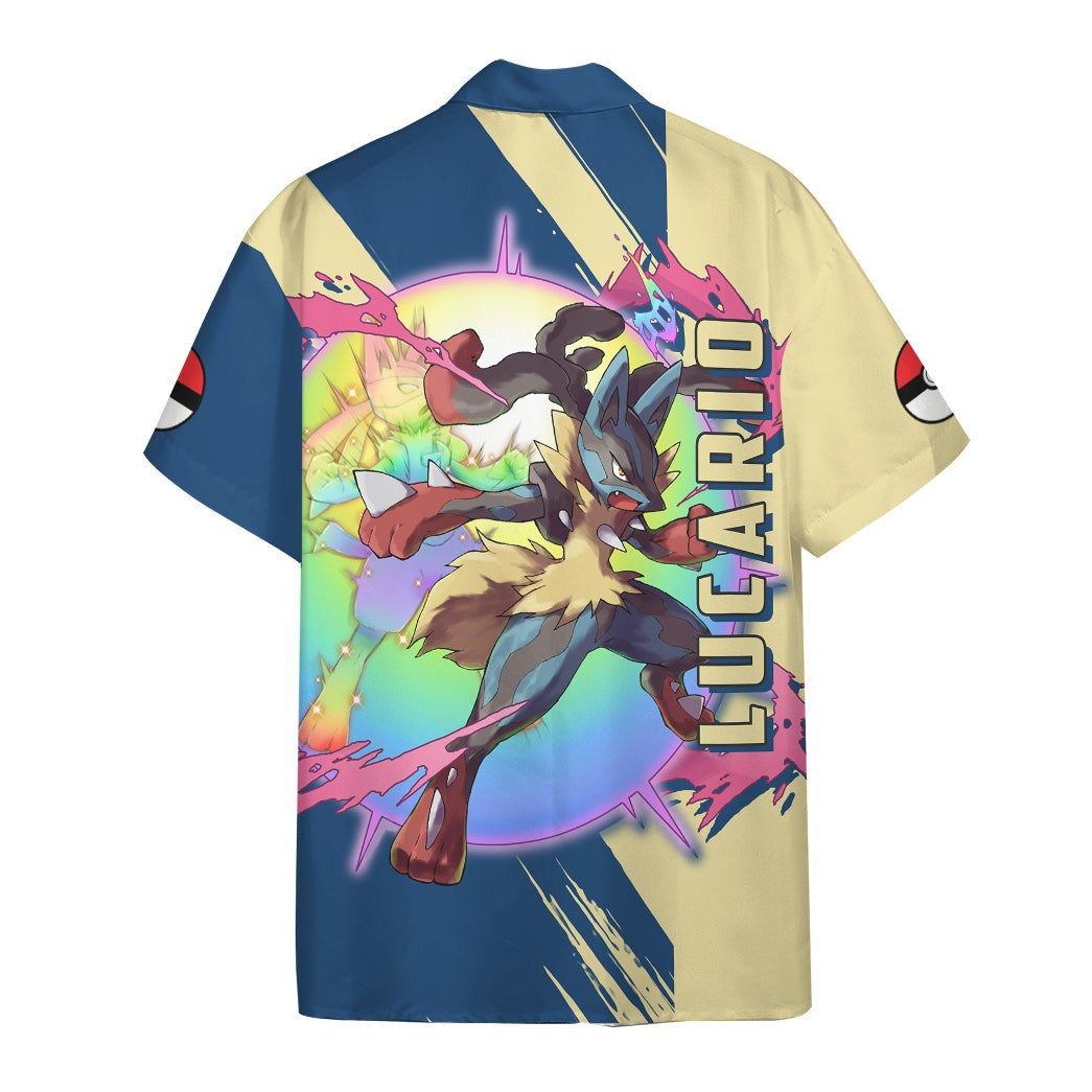 Anime Pkm Lucario Custom Hawaii Button Shirt