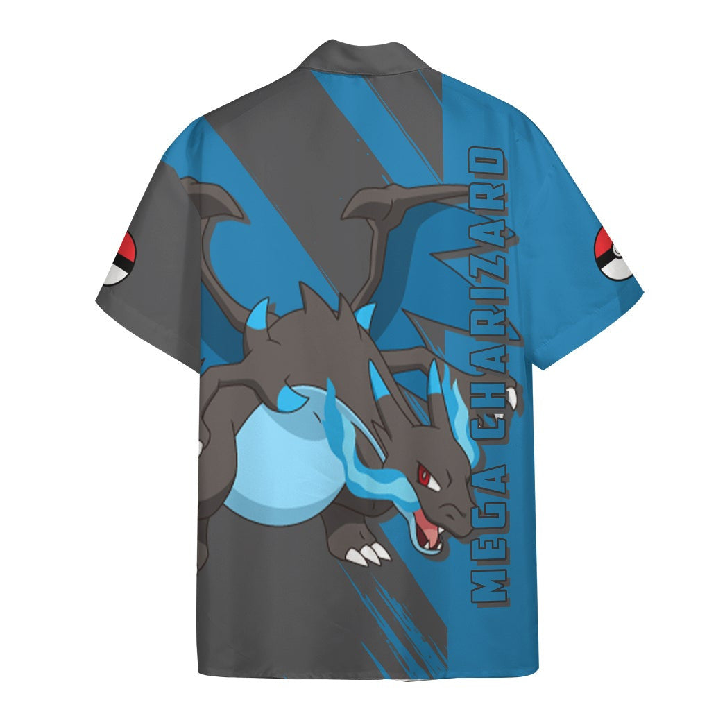 Anime Pkm Mega Charizard Custom Hawaii Button Shirt