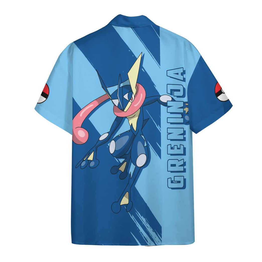 Anime Pkm Greninja Custom Hawaii Button Shirt