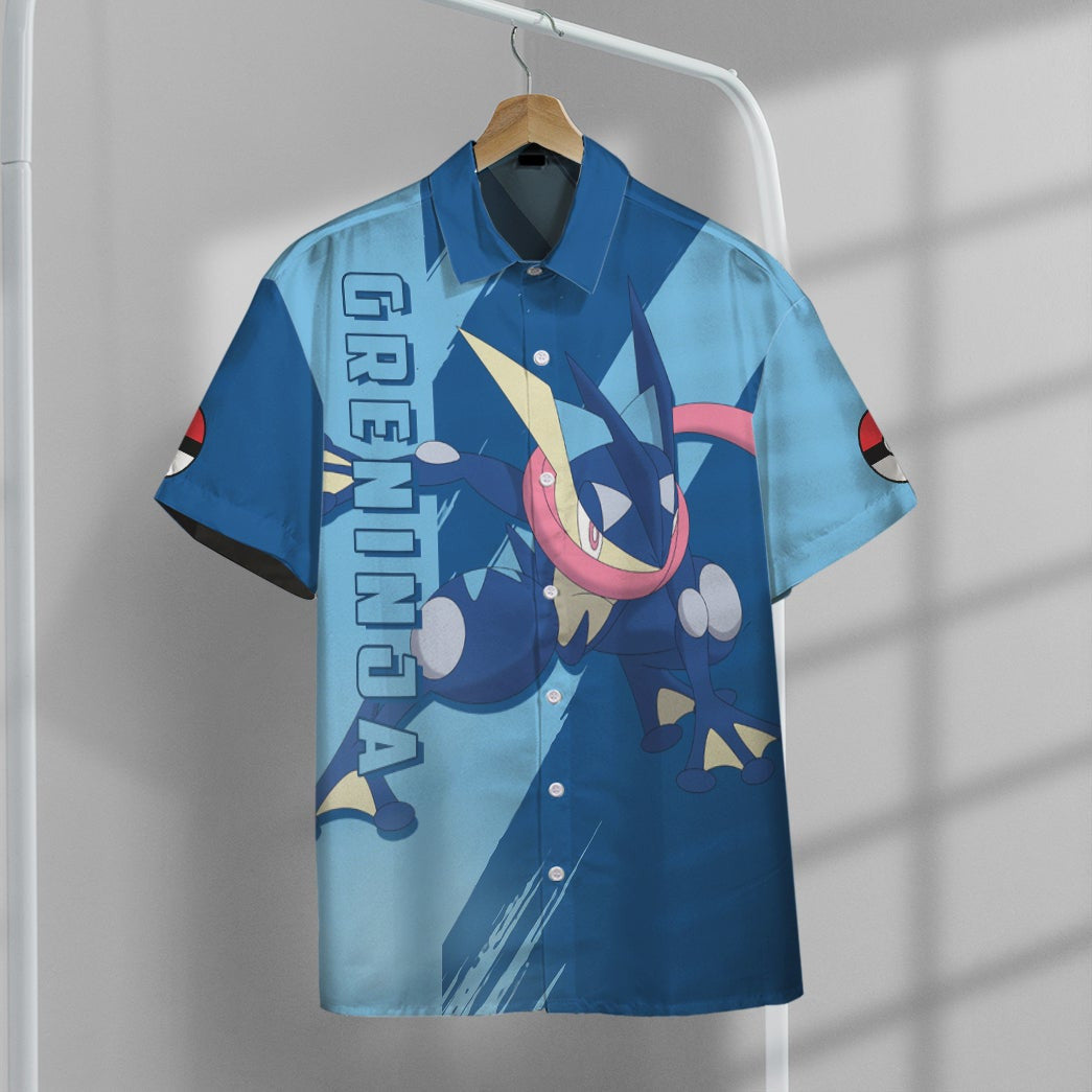 Anime Pkm Greninja Custom Hawaii Button Shirt