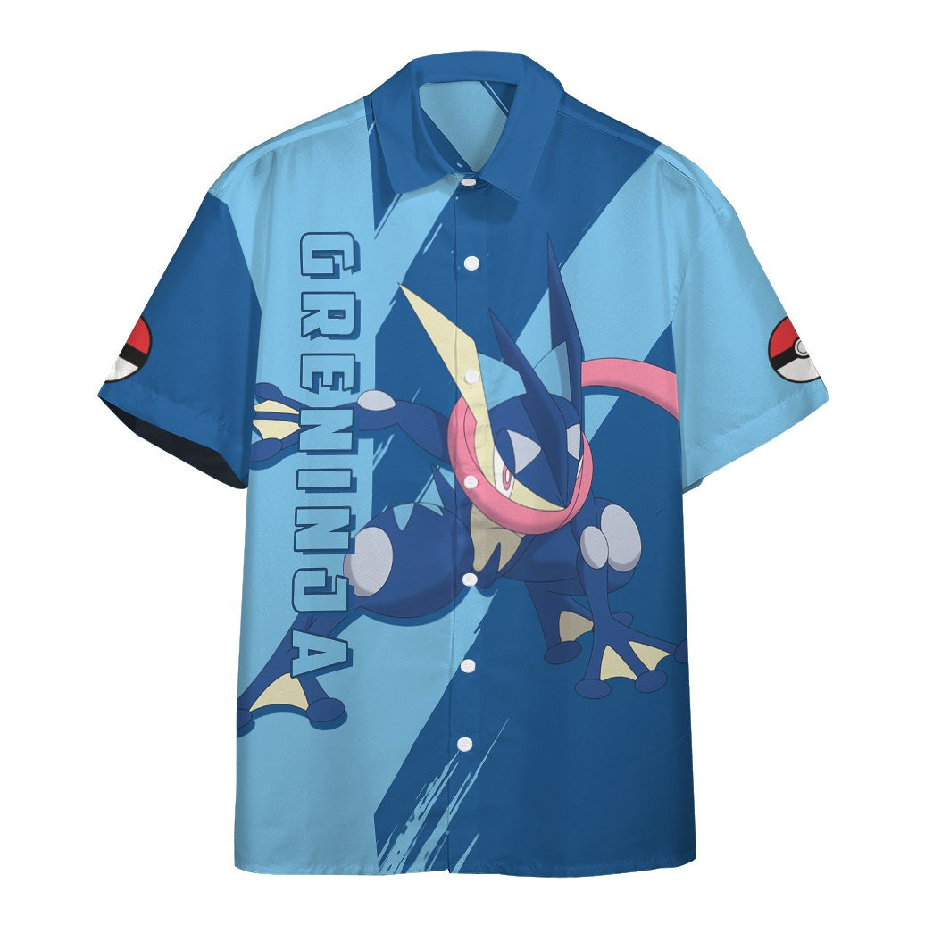 Anime Pkm Greninja Custom Hawaii Button Shirt