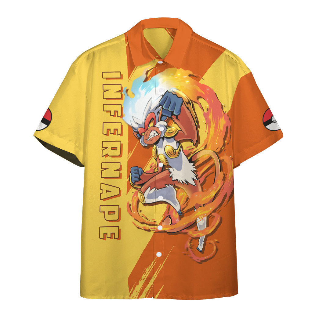 Anime Pkm Infernape Custom Hawaii Button Shirt