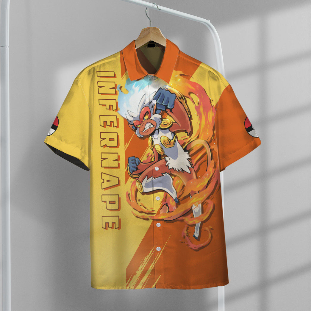 Anime Pkm Infernape Custom Hawaii Button Shirt