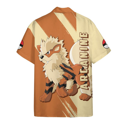 Anime Pkm Arcanine Custom Hawaii Button Shirt