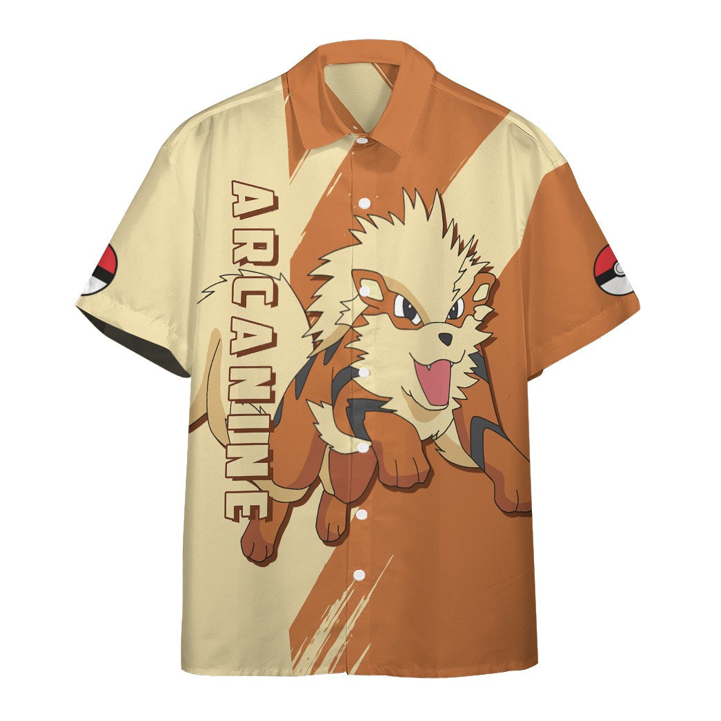 Anime Pkm Arcanine Custom Hawaii Button Shirt