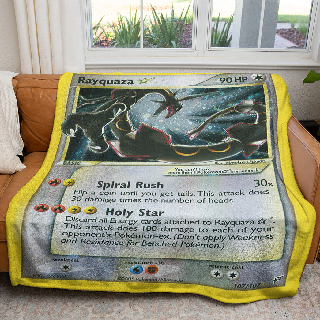 Rayquaza Gold Star Holo Custom 2-Side Printed Thicken Soft Blanket