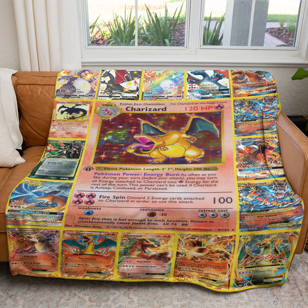 Charizard Cards Custom 2-Side Printed Thicken Soft Blanket